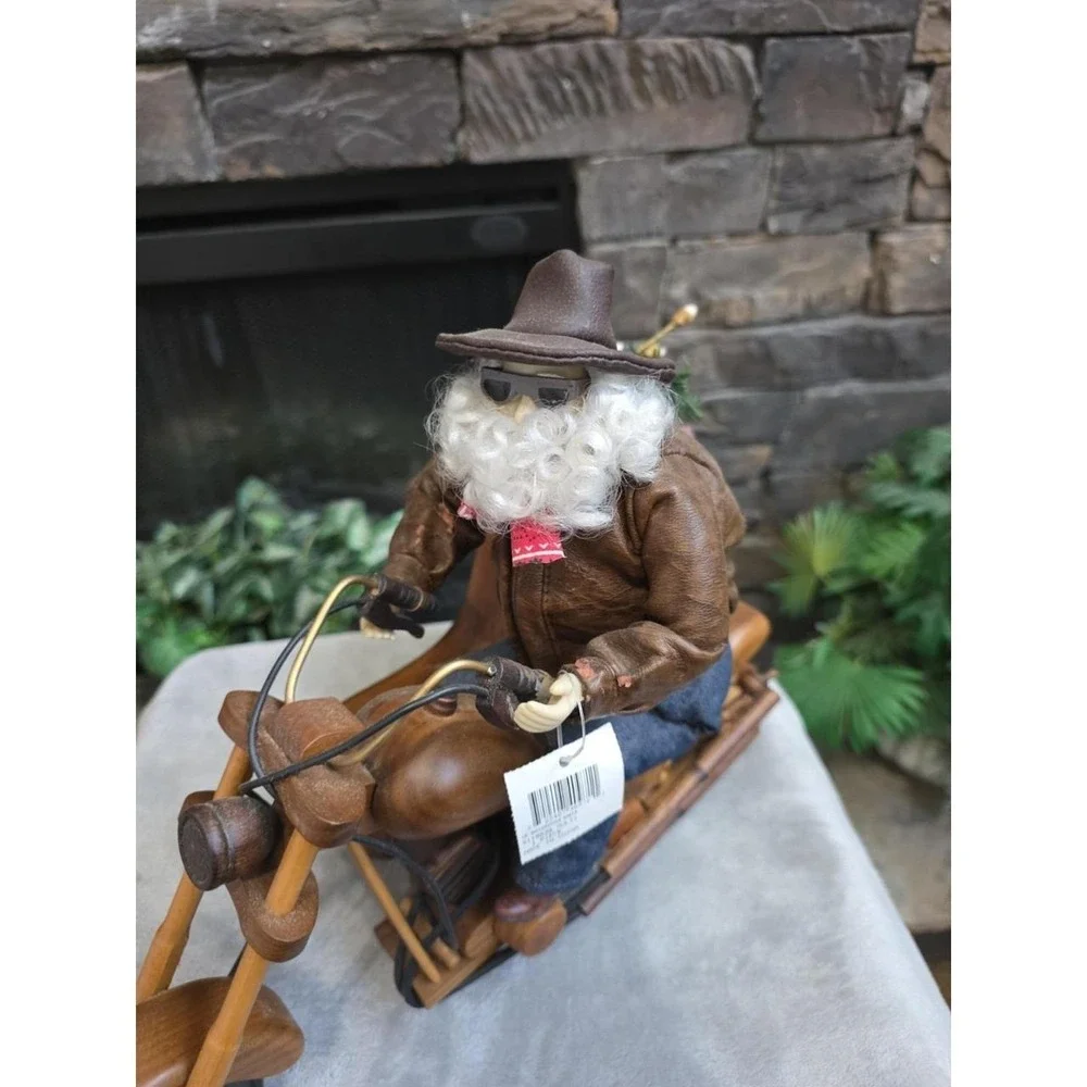 15 Inch Santa on a Wooden Motorcycle with SideCar